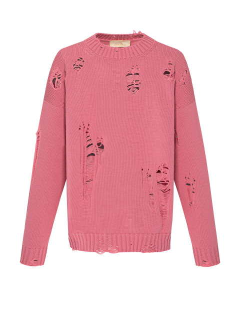 Ярко-розовый хлопковый свитер с дырками, 1