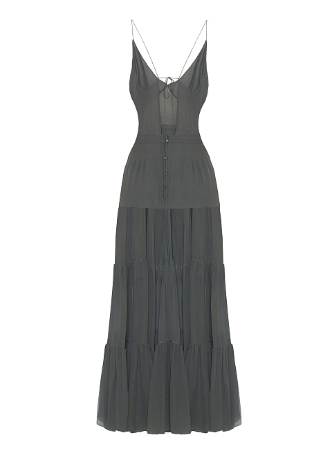 Серое платье из шифона с завязками, 2