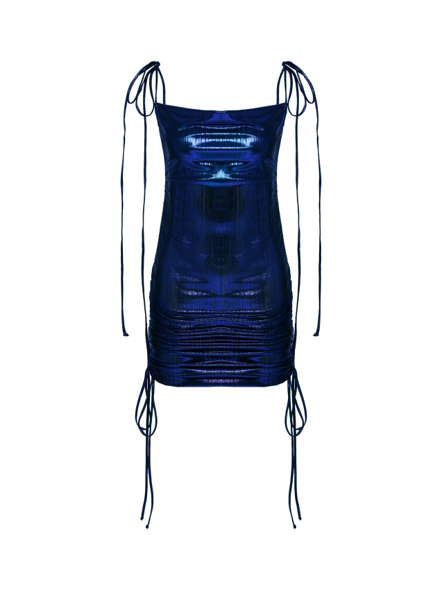 Синее платье-трансформер из трикотажа с металлическим блеском, 1