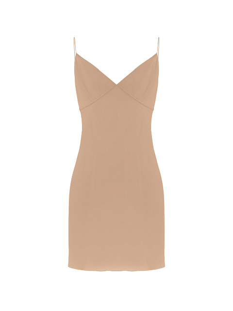 Бежевое шифоновое платье-миди с мехом норки, 3