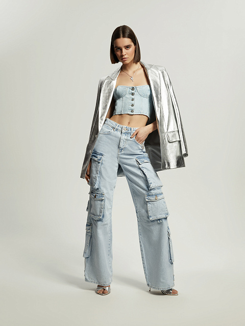 Голубые широкие джинсы-карго, 2