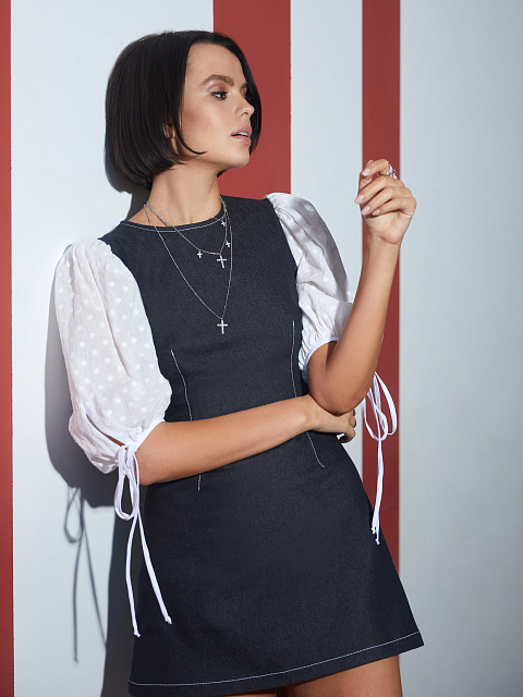 Черное джинсовое платье-мини с контрастными рукавами, 6 Черное джинсовое платье-мини с контрастными рукавами, 6