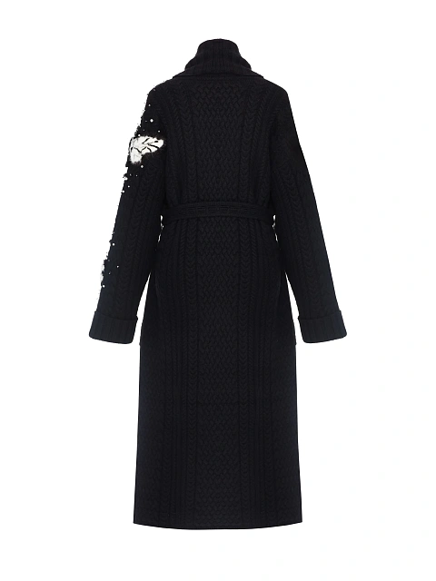 Черное вязаное пальто из кашемира с декором из меха норки, 2