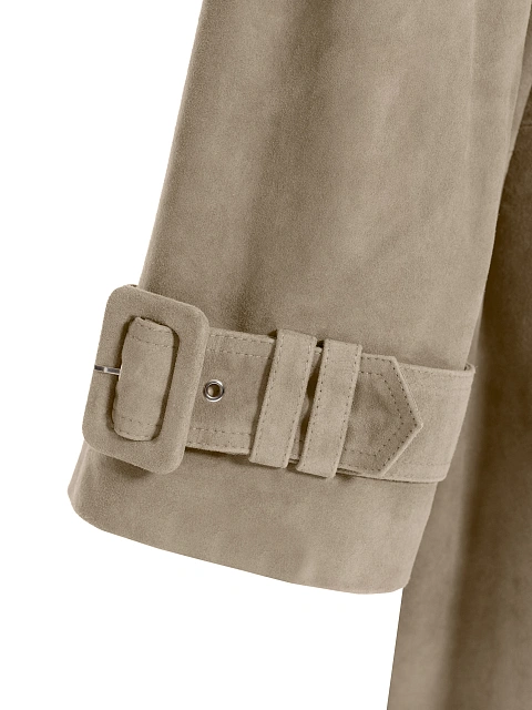 Бежевый двубортный тренч из замши, 4