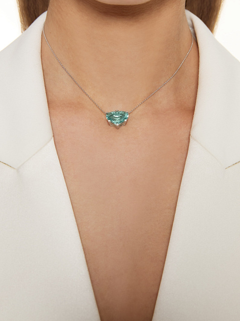 Колье из белого золота с кулоном из аквамарина в огранке «сердце», 2 Колье из белого золота с кулоном из аквамарина в огранке «сердце», 2