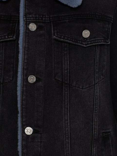 Черная джинсовая куртка на овчине синего цвета, 5