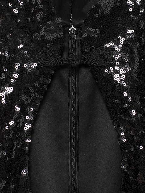 Черное платье-мини с пайетками и цветочной вышивкой, 4