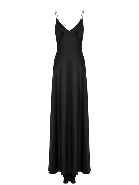 Черное платье-макси из шелка с фианитами, 1