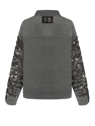 Серая джинсовая куртка с вышивкой, 2