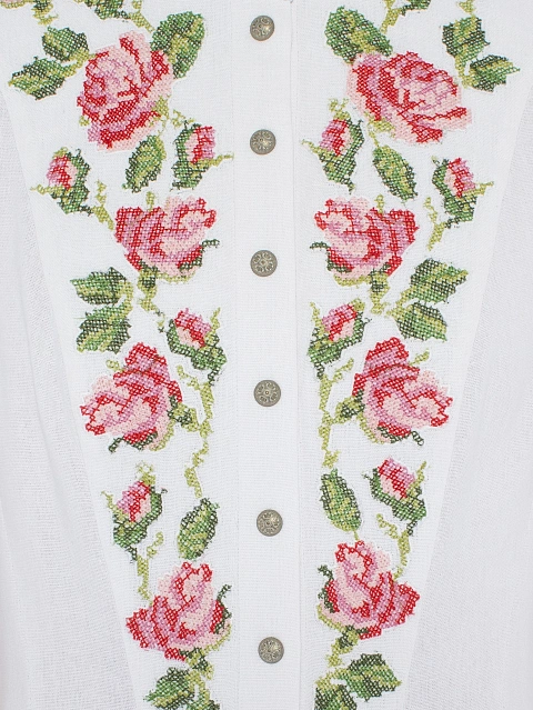 Белое платье-миди из льна с цветочной вышивкой, 3