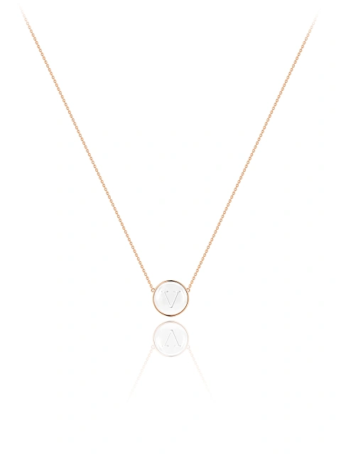 Колье с кулоном с буквой V из розового золота с горным хрусталем, 1