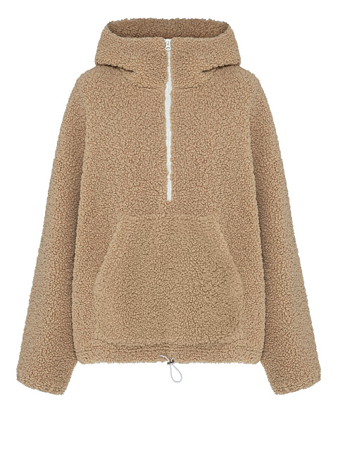 Бежевое худи из эко-меха, 1