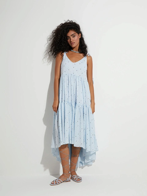 Голубой хлопковый сарафан на завязках, 2