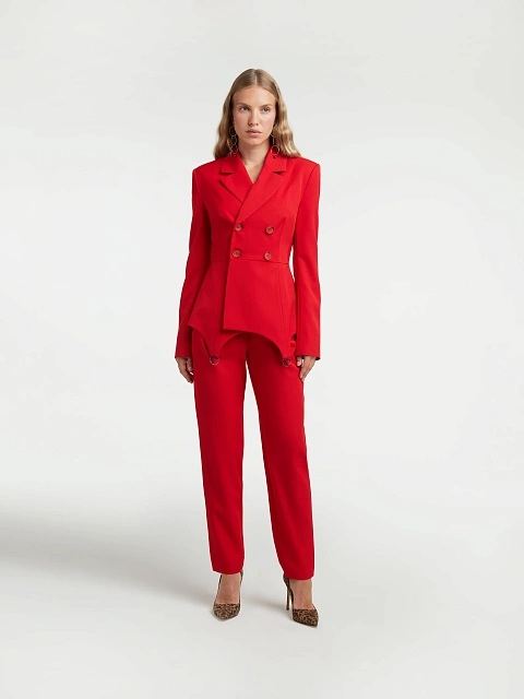 Алый брючный костюм со штрипками, 6