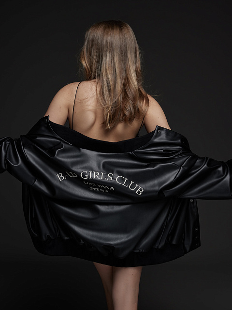 Черный бомбер Bad Girls Club из эко-кожи, 9 Черный бомбер Bad Girls Club из эко-кожи, 9