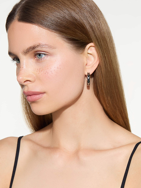 Маленькие хупсы из белого золота с эмалью Black Color, 2 Маленькие хупсы из белого золота с эмалью Black Color, 2