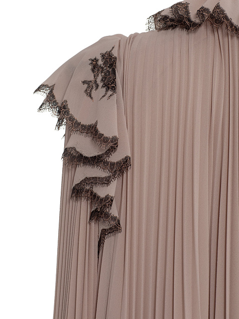 Бежевое платье-миди из гофрированного шифона, 4