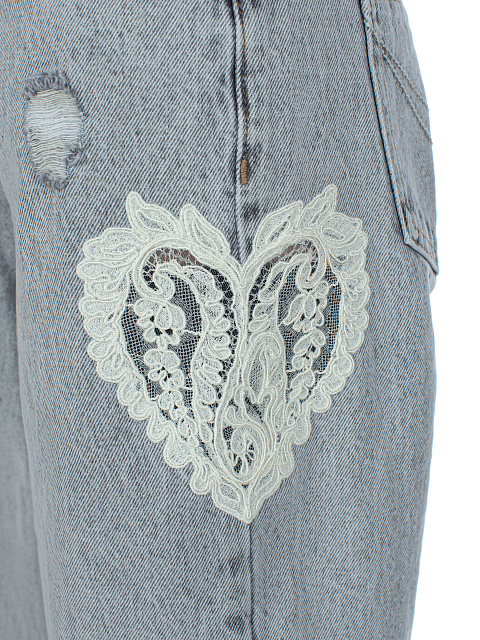 Расклешенные светло-серые джинсы с декором из кружева, 3