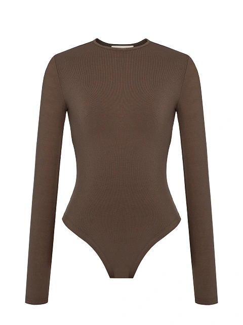 Темно-бежевое боди из хлопка с длинным рукавом, 1