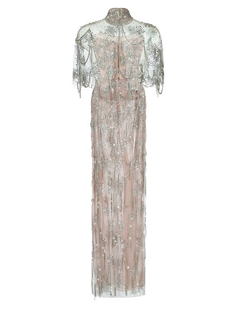 Бежевое платье-макси со стразами, 2