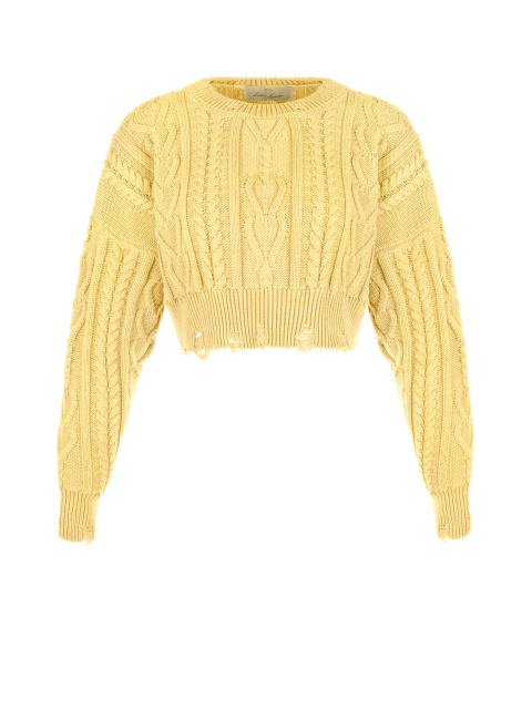 Укороченный желтый свитер с косами, 1