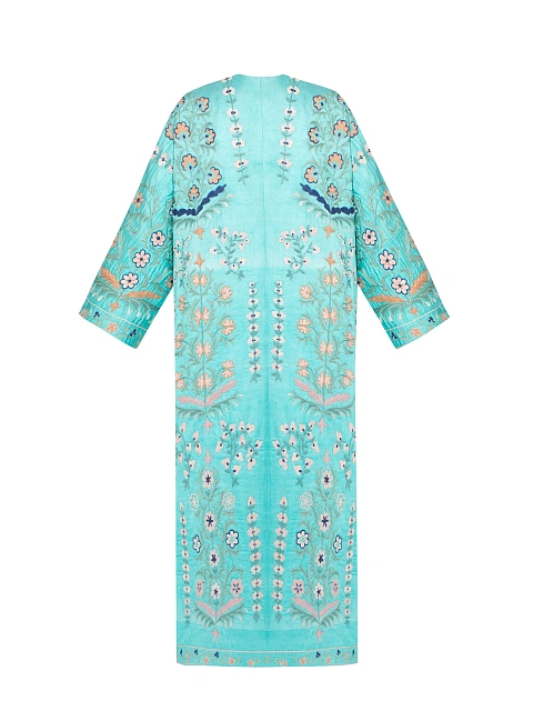 Бирюзовая накидка из шелка с вышивкой, 2 Бирюзовая накидка из шелка с вышивкой, 2