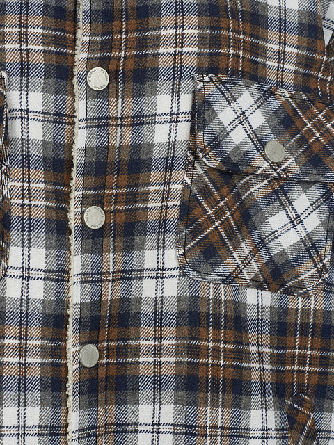 Темно-коричневая рубашка в клетку с подкладкой из светлого искусственного меха, 3