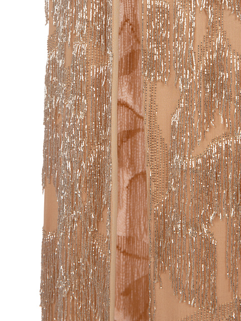 Бежевое платье из шелка с бисером и перьями, 3