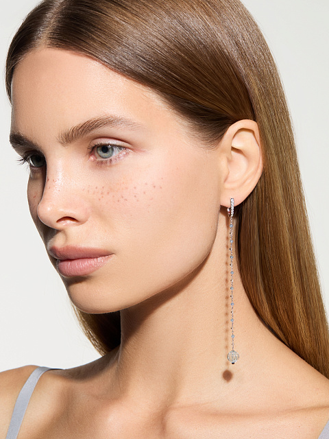 Серьги из белого золота с бесцветными топазами, горным хрусталем и агатом, 2 Серьги из белого золота с бесцветными топазами, горным хрусталем и агатом, 2