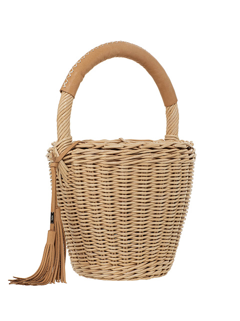 Бежевая сумка-корзина с декором из кожи песочного цвета, 2