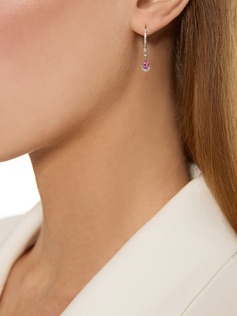 Маленькие хупсы из белого золота с розовыми сапфирами, 2 Маленькие хупсы из белого золота с розовыми сапфирами, 2