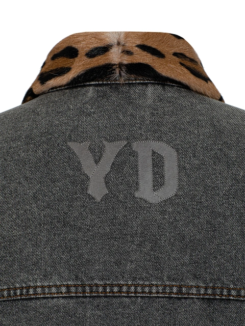 Серая джинсовая куртка с подкладом из меха козлика с принтом, 4 Серая джинсовая куртка с подкладом из меха козлика с принтом, 4