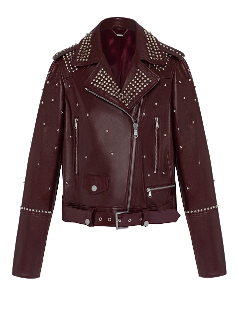 Бордовая кожаная косуха с шипами, 1 Бордовая кожаная косуха с шипами, 1