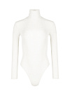 Белое боди с длинным рукавом и воротом-стойкой
