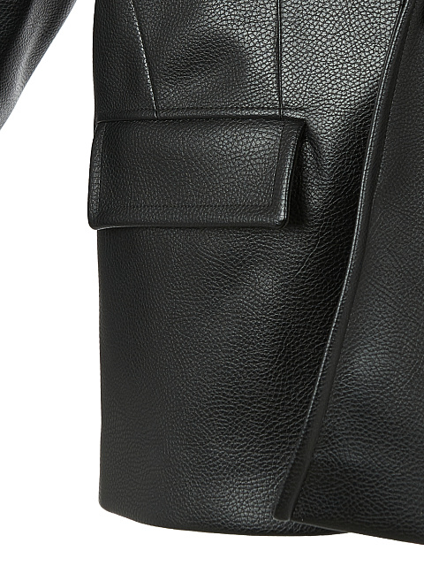 Черный однобортный жакет из эко-кожи, 3