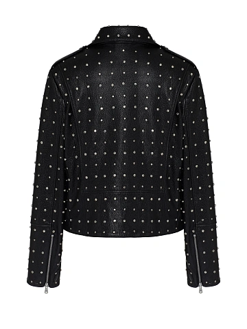 Черная кожаная косуха со стразами, 2