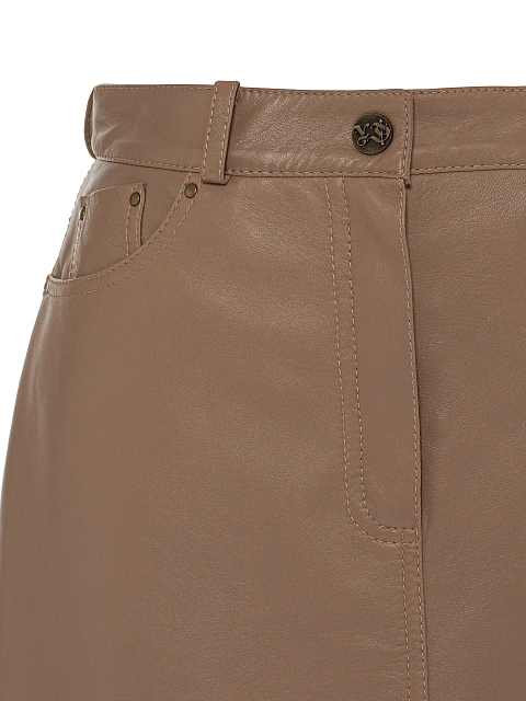 Бежевая кожаная юбка-миди, 3