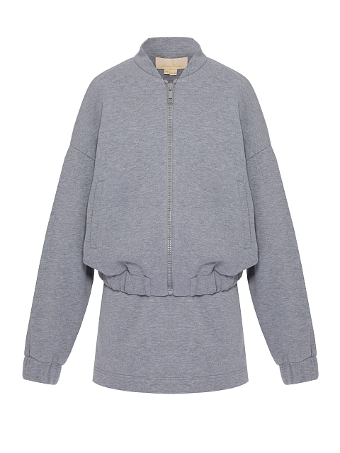 Серый костюм из футера с юбкой-мини, 1