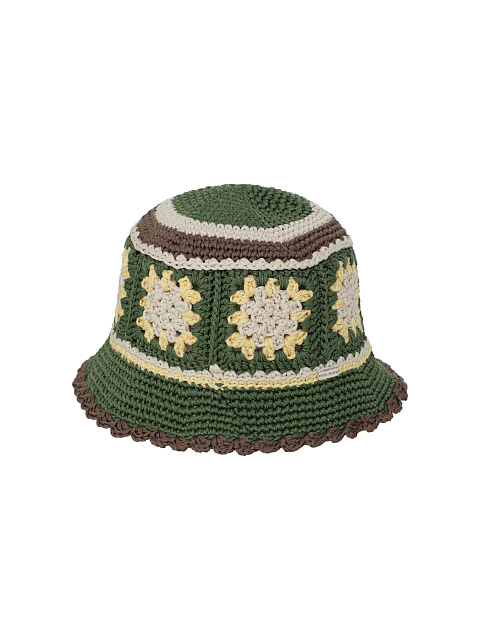 Зеленая вязаная панама в технике кроше, 2