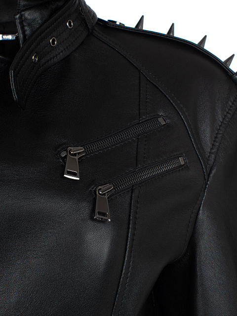 Черная кожаная косуха с шипами и баской, 6