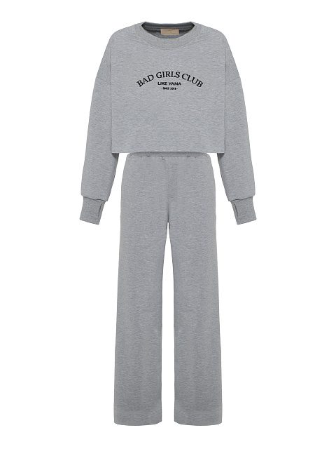 Серый трикотажный костюм Bad Girls Club с черной вышивкой, 1