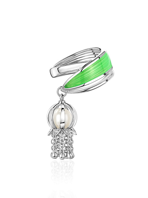 Кольцо с подвеской из белого золота с бриллиантами и эмалью, 1