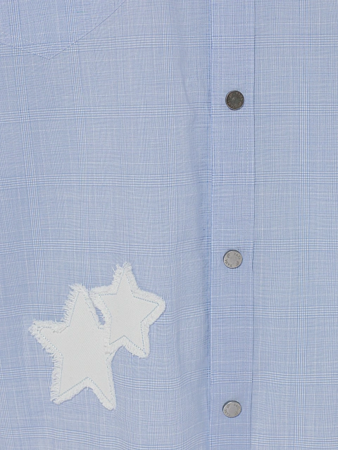 Голубая рубашка из хлопка в клетку с отделкой из белого денима, 4