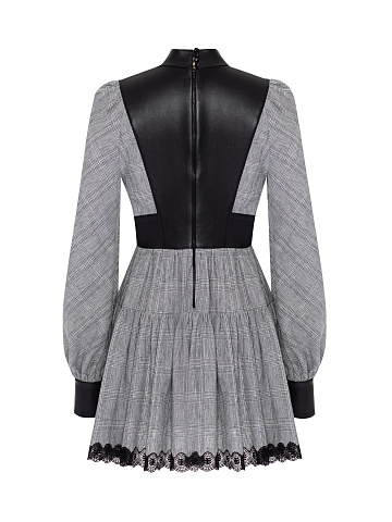 Черное платье-мини из хлопка в клетку, 2