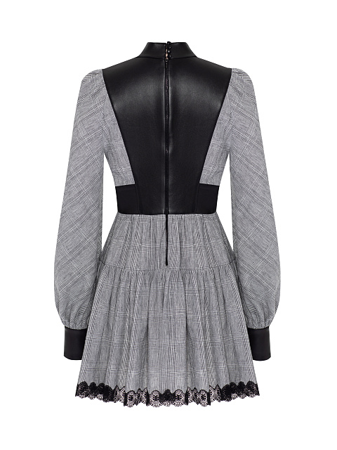 Черное платье-мини из хлопка в клетку, 2