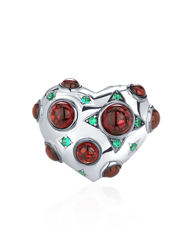 Кольцо из серебра с гранатами и зелеными фианитами, 2