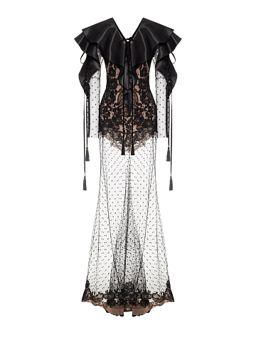 Платье-макси из черной сетки с кружевом, 1