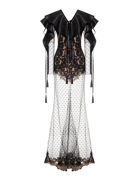 Платье-макси из черной сетки с кружевом, 1 Платье-макси из черной сетки с кружевом, 1