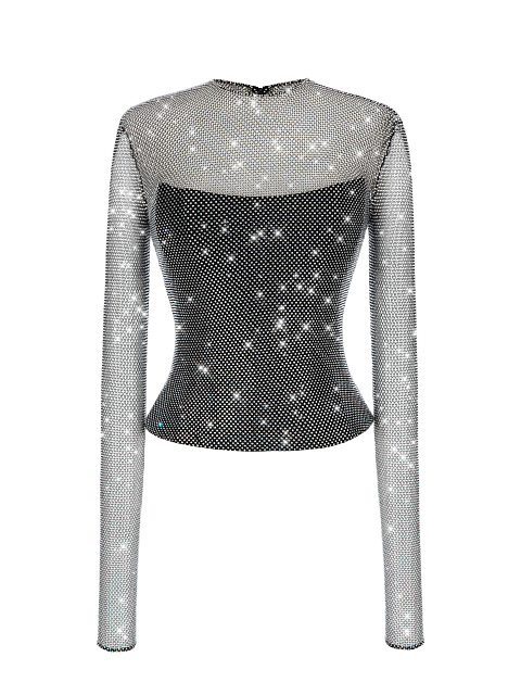 Черный топ из сетки со стразами, 1