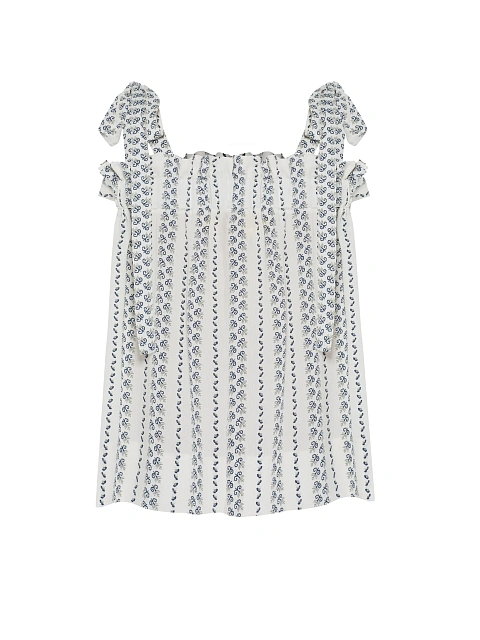 Белый топ с синим принтом и бретелями на завязках, 1